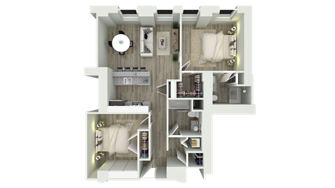 Floor plan for 2 beds, 2 baths, 895 sqft